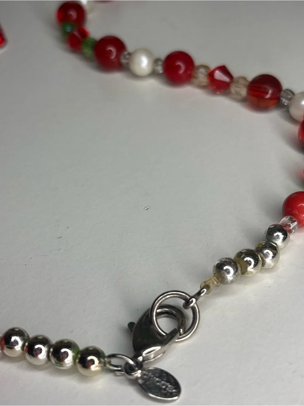 Chico’s Crystal Rhinestone Strawberry Beaded Statement Necklace Red White Green